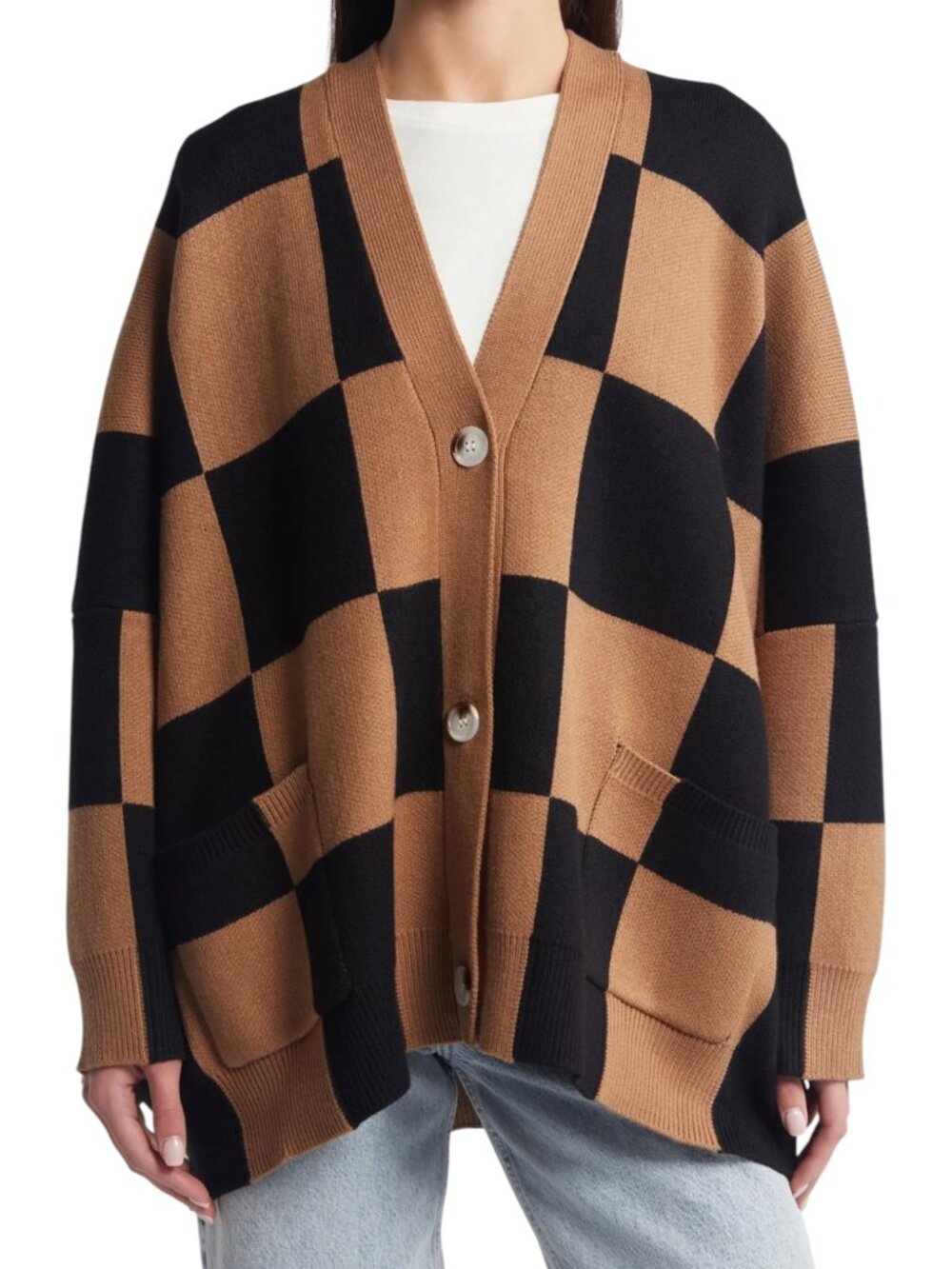 Dressed in LALA Black and Tan Checkered Cardigan Sweater